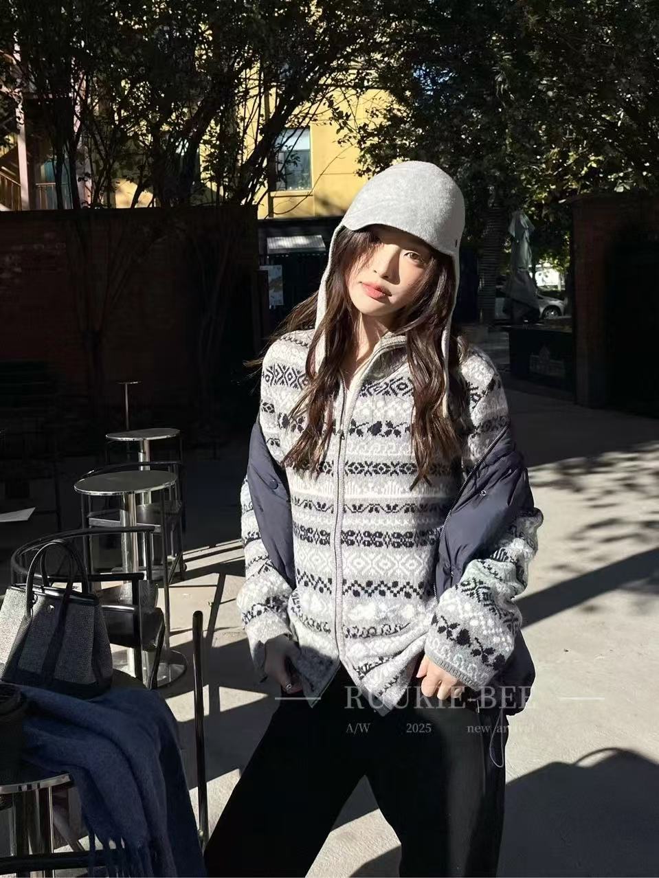 韩系高级费尔岛复古提花开衫