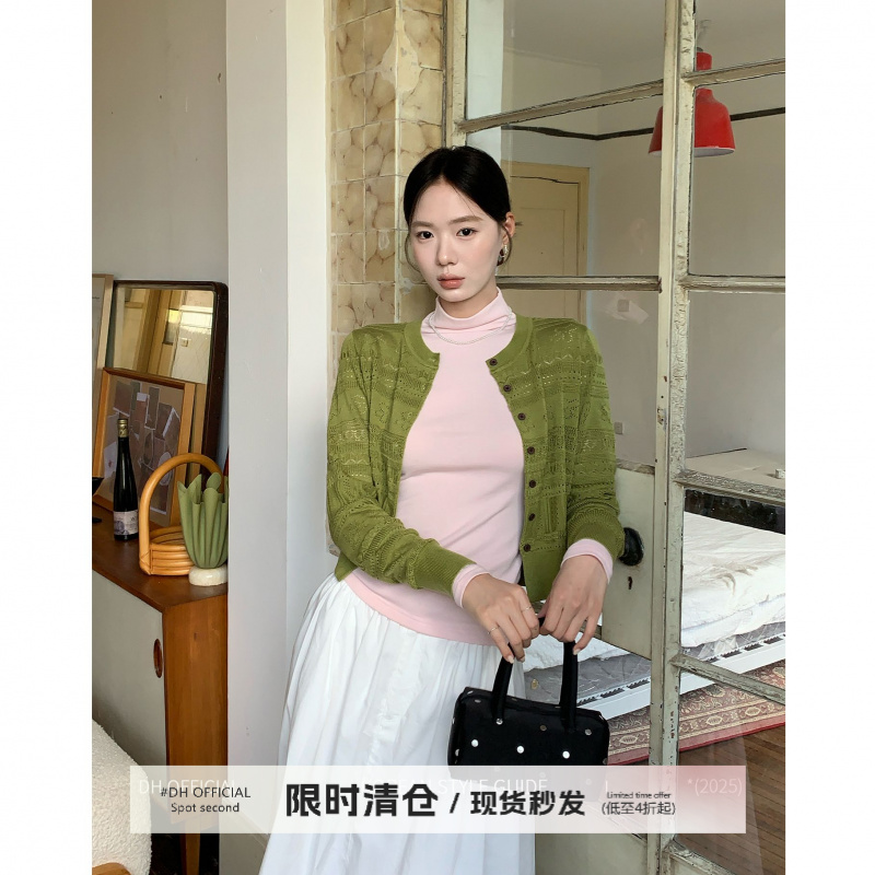 清DH OFFICIAL 大花【苔诗树下 Moss】镂空立体提花螺纹毛针织衫