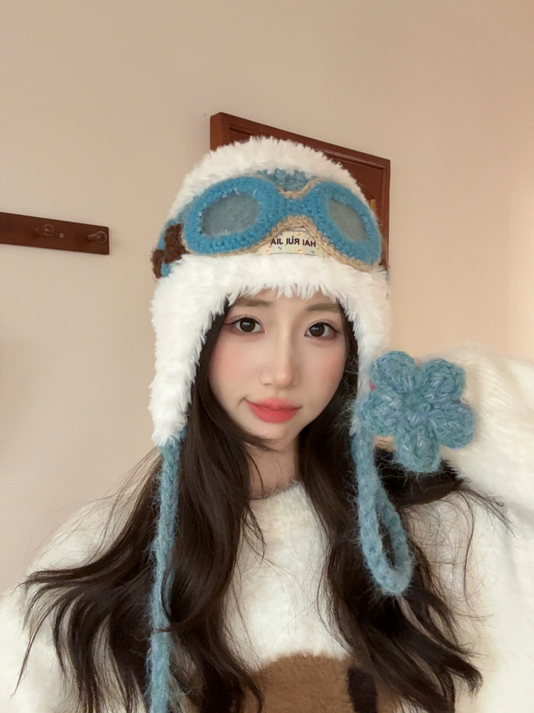 檀健次同款可爱眼镜飞行护耳雷锋帽子女秋冬加绒款保暖毛绒针织帽