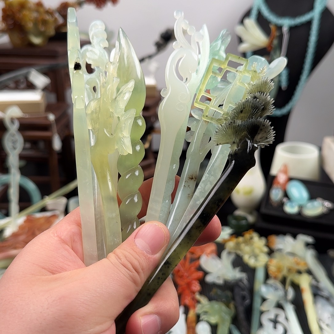 绯***迹蛇纹石玉未镶嵌发饰