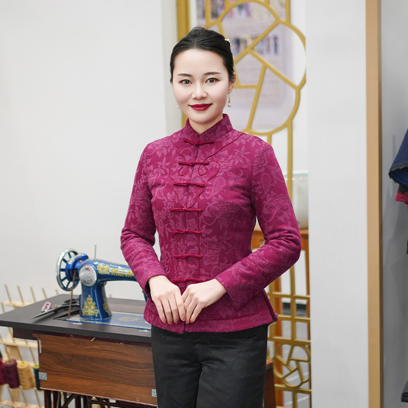 筠雅冬季新款唐装加厚旗袍棉袄中国风新年战袍夹棉保暖棉衣25J361