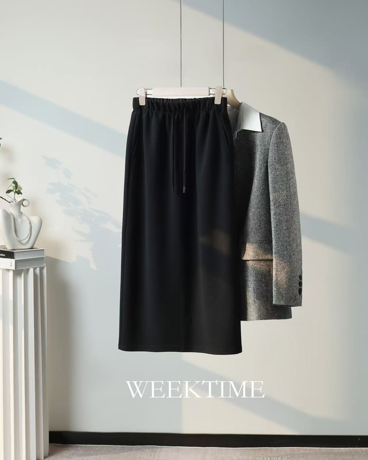 【柔软堡垒】云朵半裙高腰纯色显瘦半身裙女装开叉百搭S53W96905B