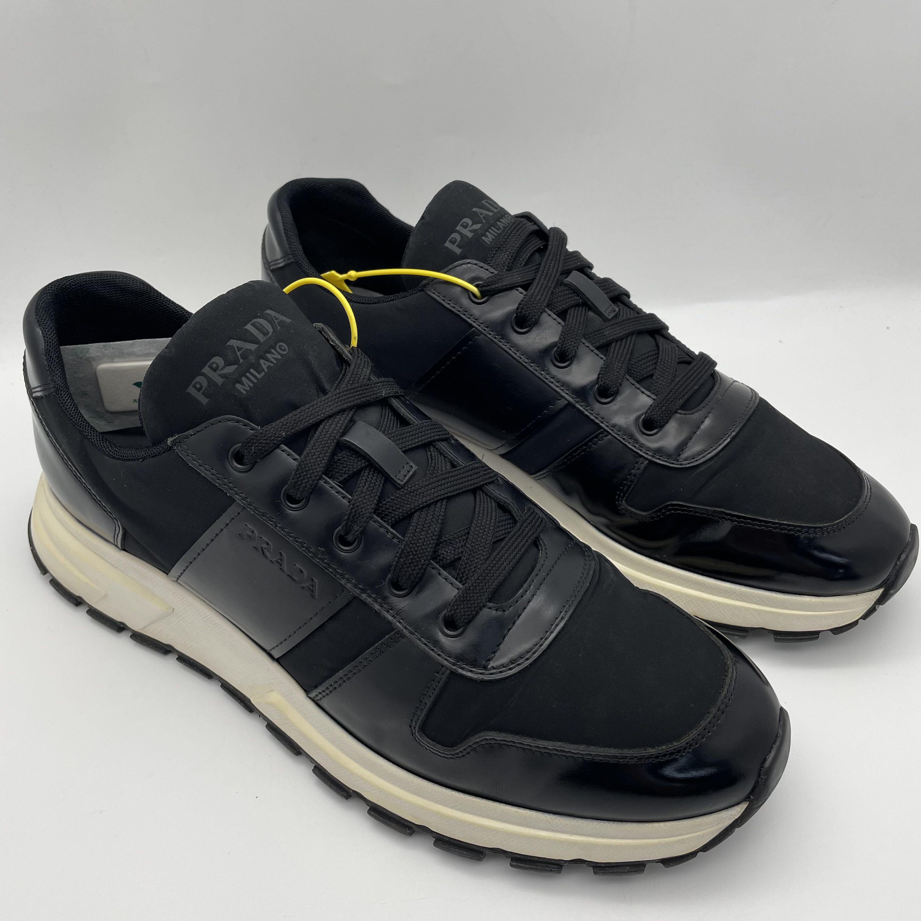 95新 Prada/普拉达 43欧码/黑色尼龙面拼接侧标时尚休闲运动鞋