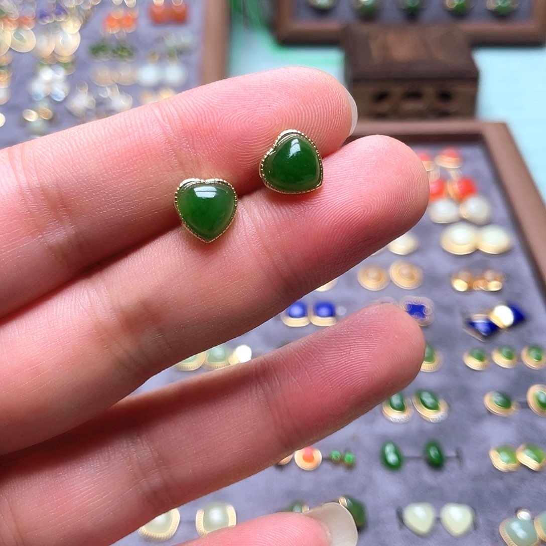 和田玉银S925镶嵌耳钉用****7