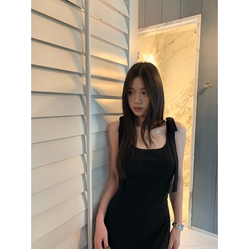 王少女的店 黑色蝴蝶结吊带连衣裙夏季气质性感小黑裙 L34466S52