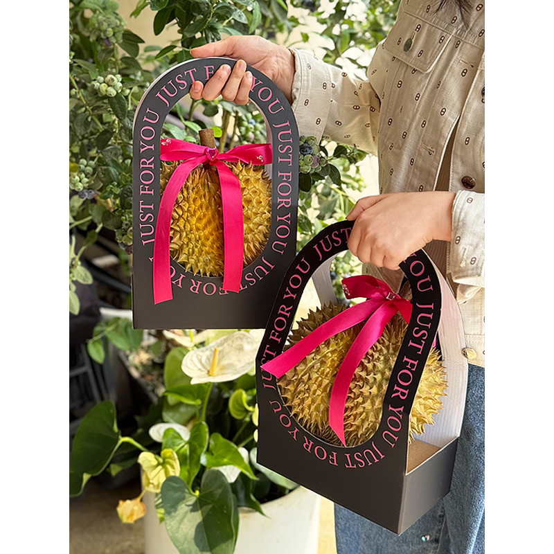 丁峰包装·手提榴莲纸袋镂空包装盒^非常适合放一颗整粒装榴莲哦