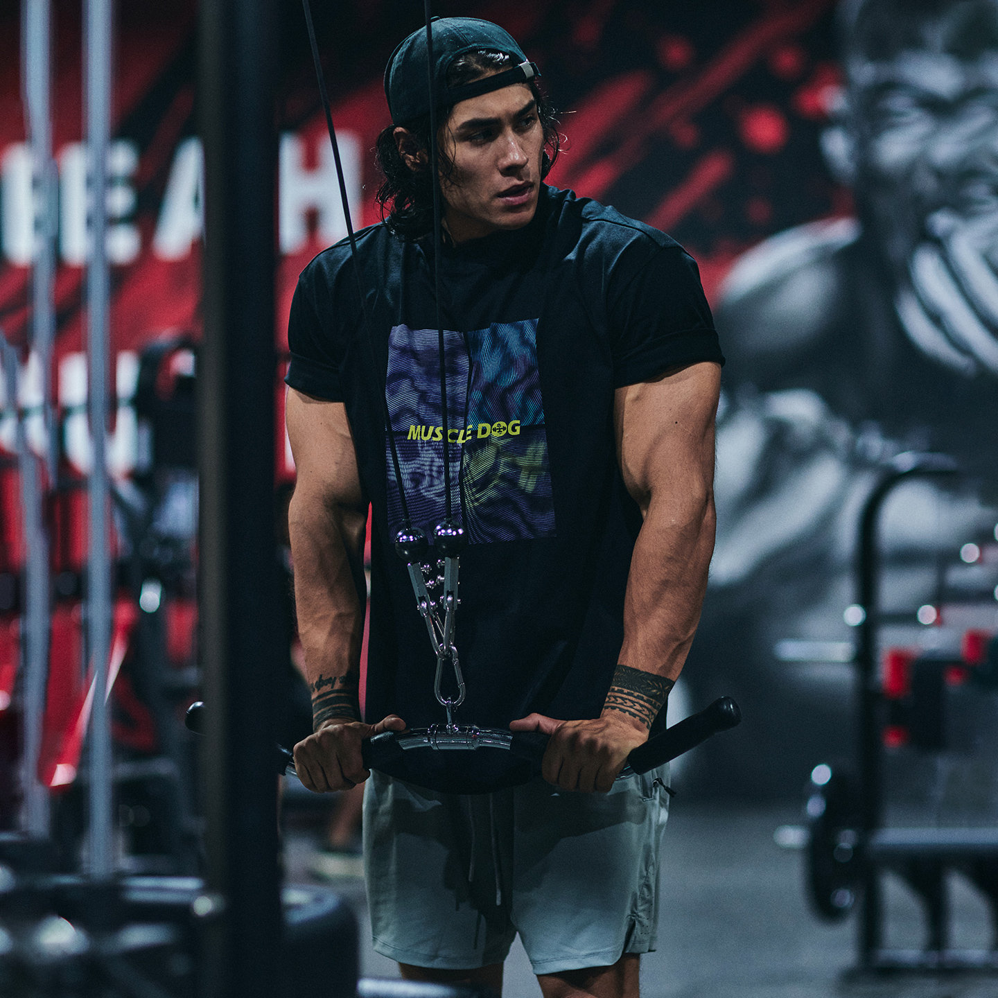 肌肉狗 短袖T恤男潮牌美式圆领宽松波普休闲运动打底衫训练健身衣