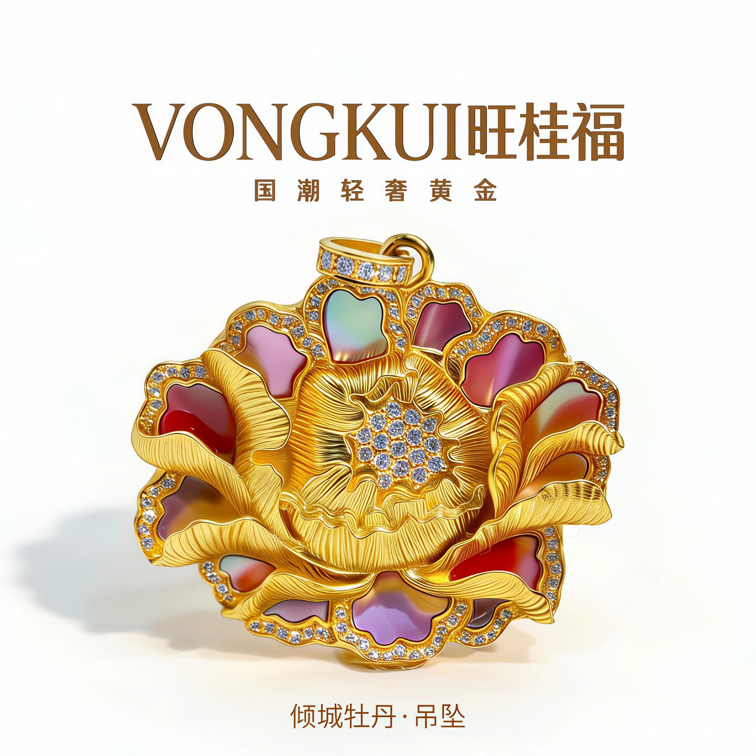 【倾城牡丹】旺桂福珠宝足金999国潮轻奢黄金螺钿牡丹【工费29/克】商品图