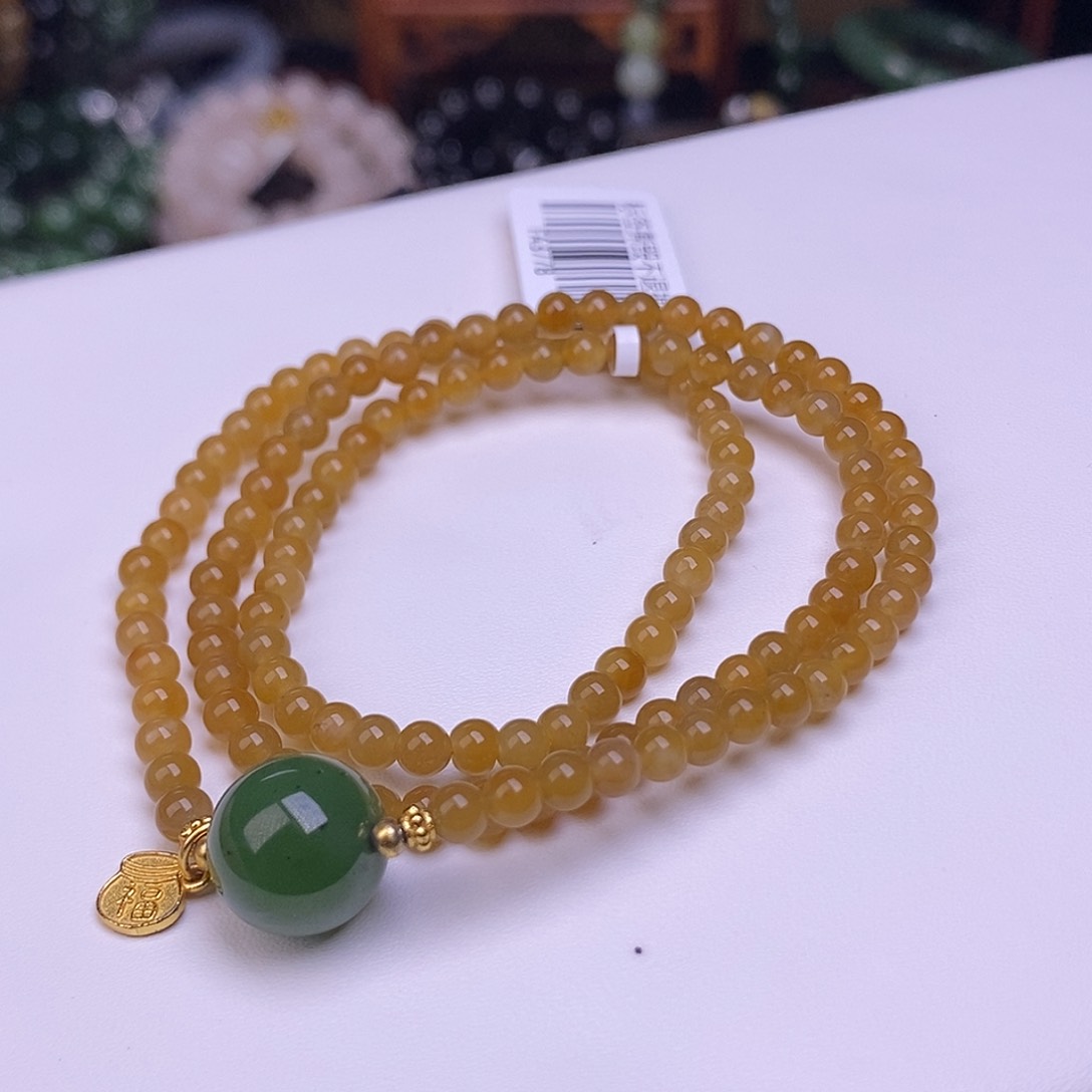 和田玉未镶嵌老矿糖玉小米珠手链4mm