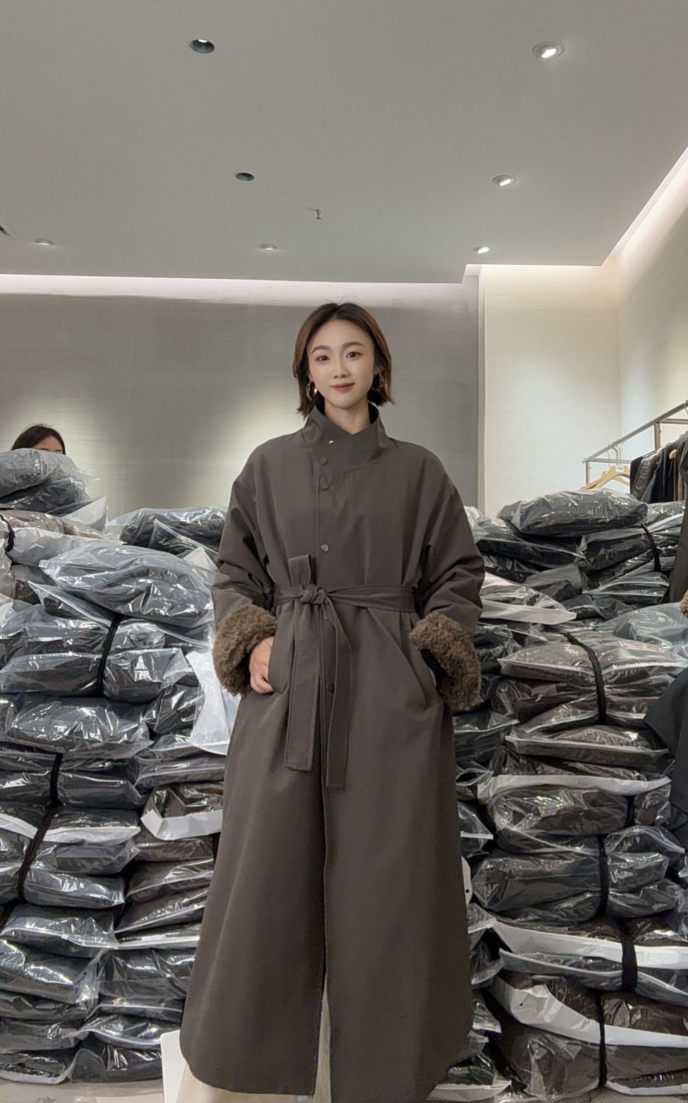 派克服设计师韩版时尚中长款纯色加绒加厚款大衣冬季(2572#)款