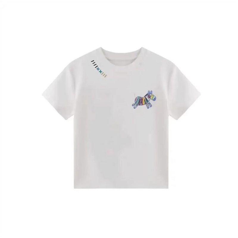 【万针刺绣】夏季230G纯棉开心小马刺绣T恤休闲时尚百搭男女同款