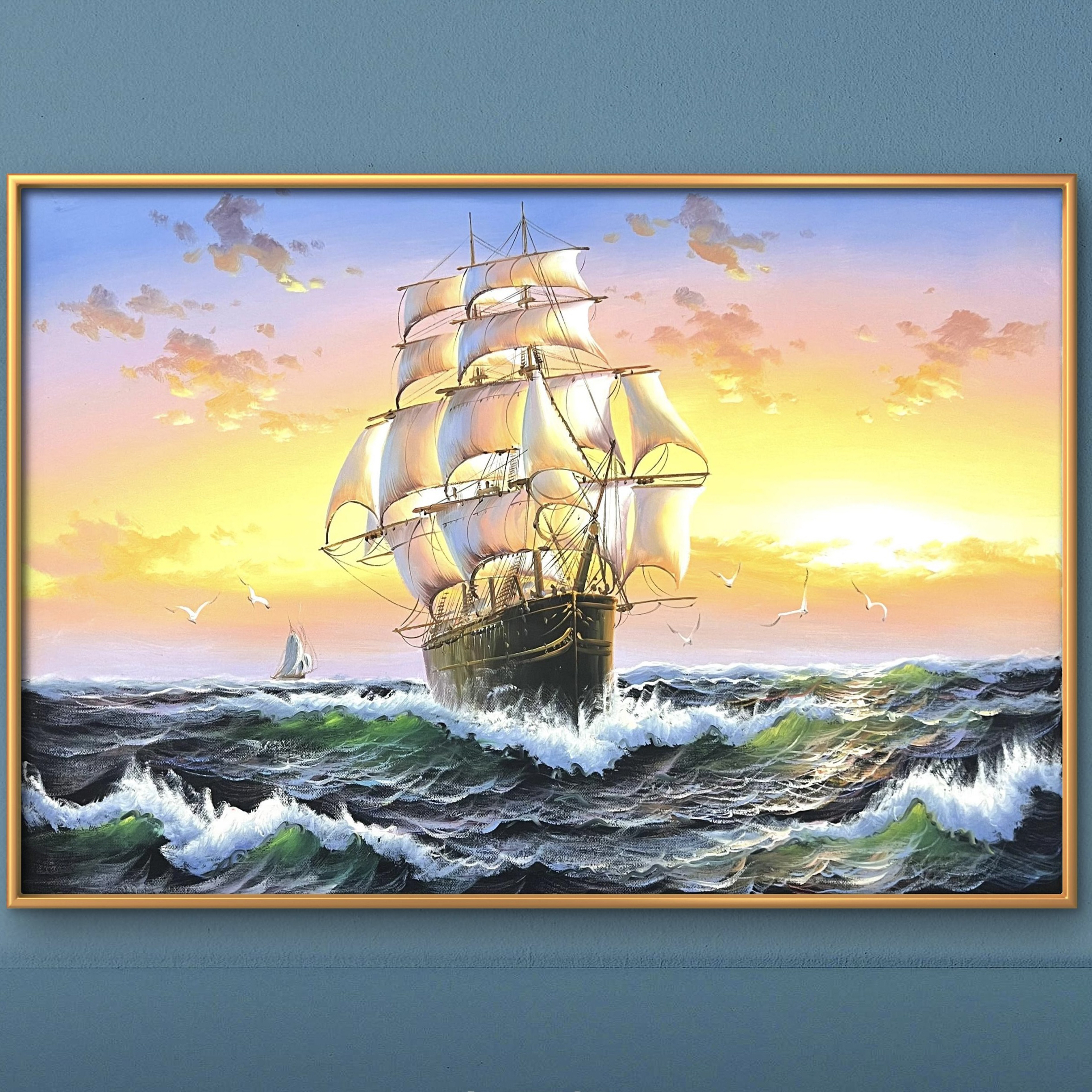 手绘油画60*90各种各样帆船题材之类客厅餐厅走廊背景