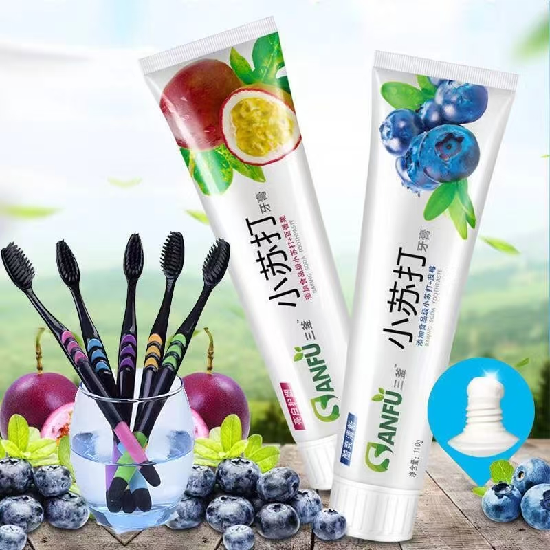 草本小苏打水果牙膏亮白牙齿清新口气护龈洁齿家庭装