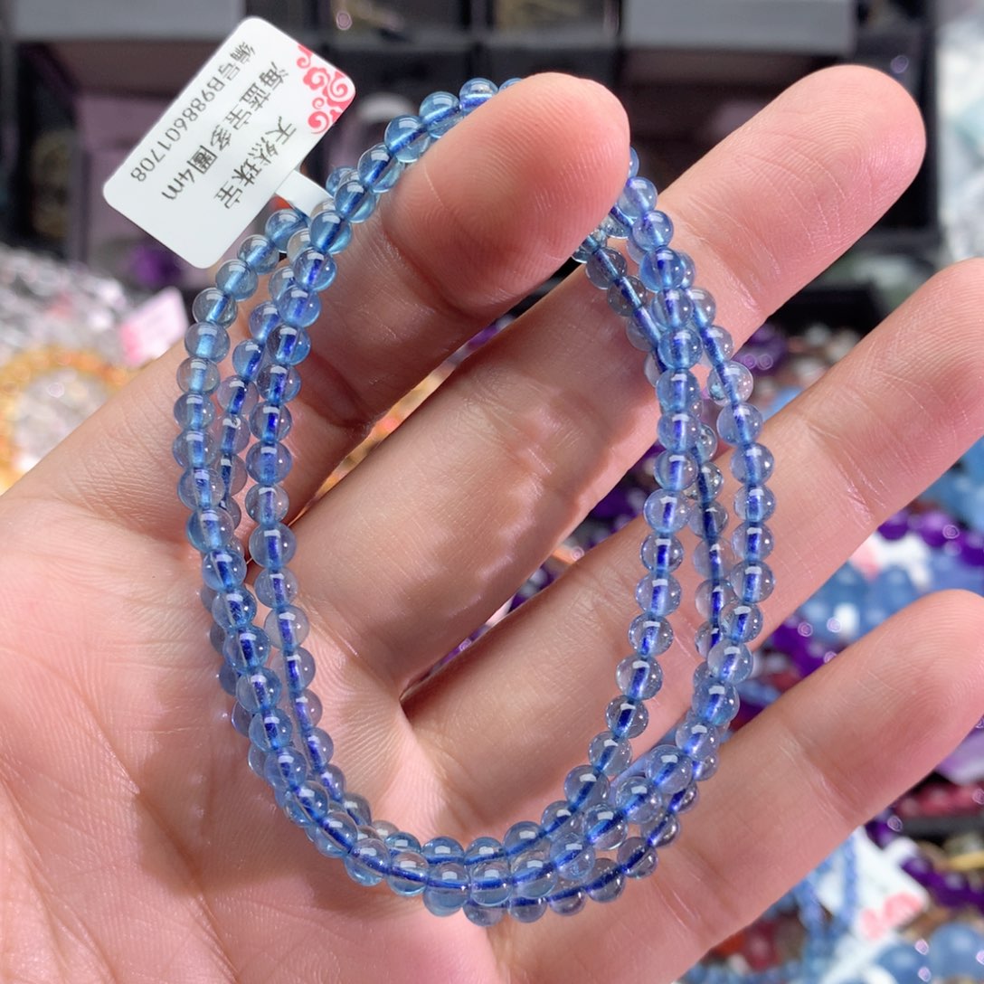 水晶手串未镶嵌佳海蓝宝多圈4+