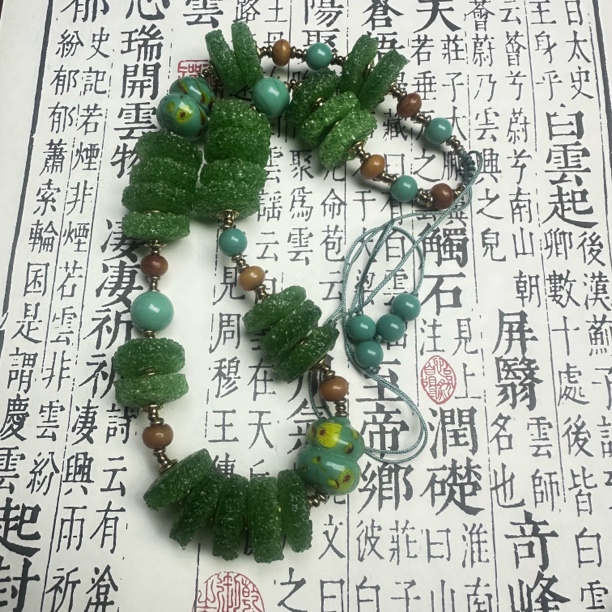 合金项链 LZ7033清水蓝凤眼葫芦绿色棉花糖切片绳编琉璃项链