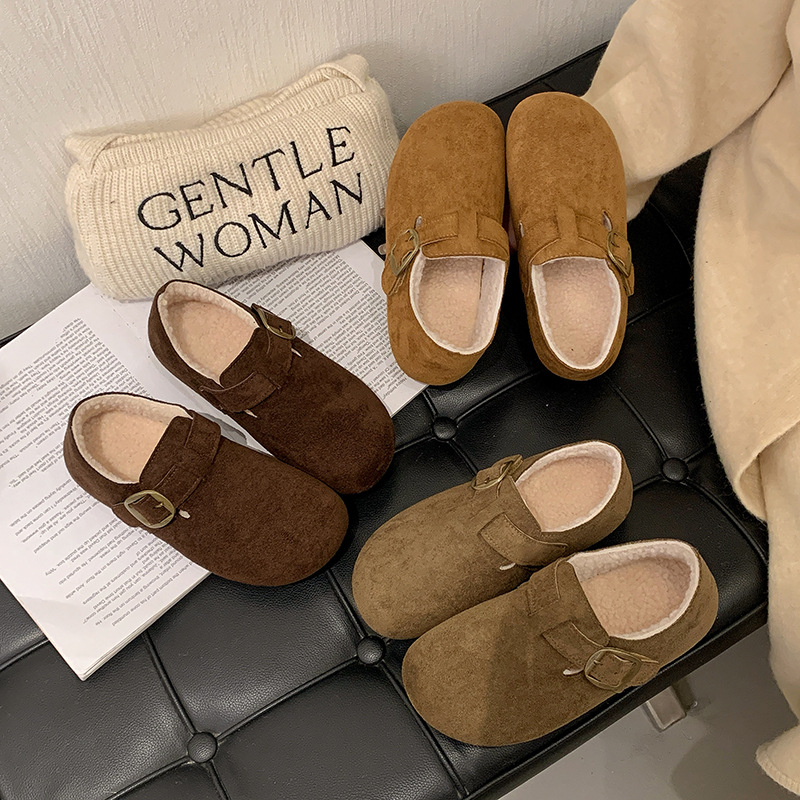 冬季复古厚底内增高勃肯鞋女2025百搭新款懒人一脚蹬博肯加绒鞋