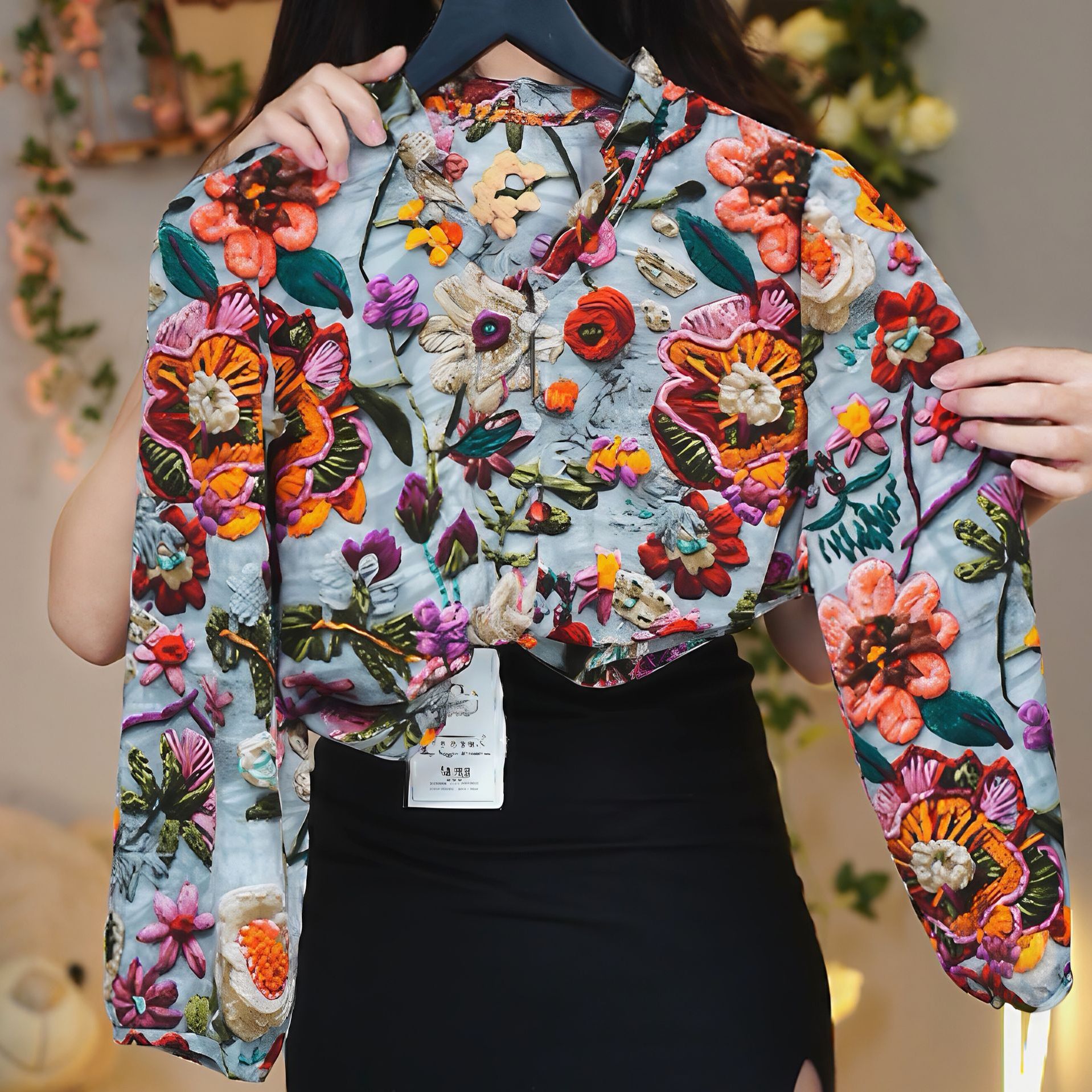 夏季新款手绘时尚气质花卉衬衫高级洋气长袖女装宽松上衣印花