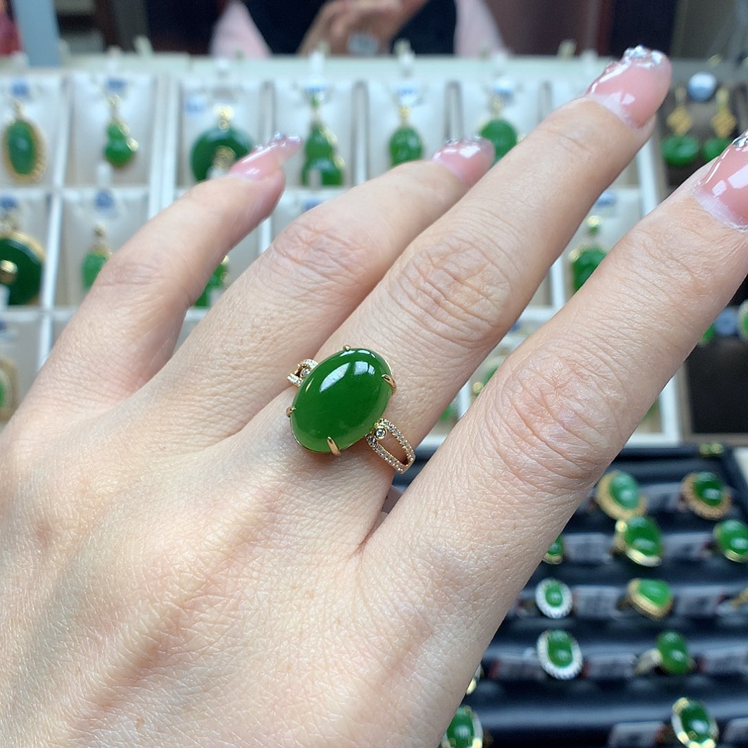 和田玉戒指18K金镶嵌1014