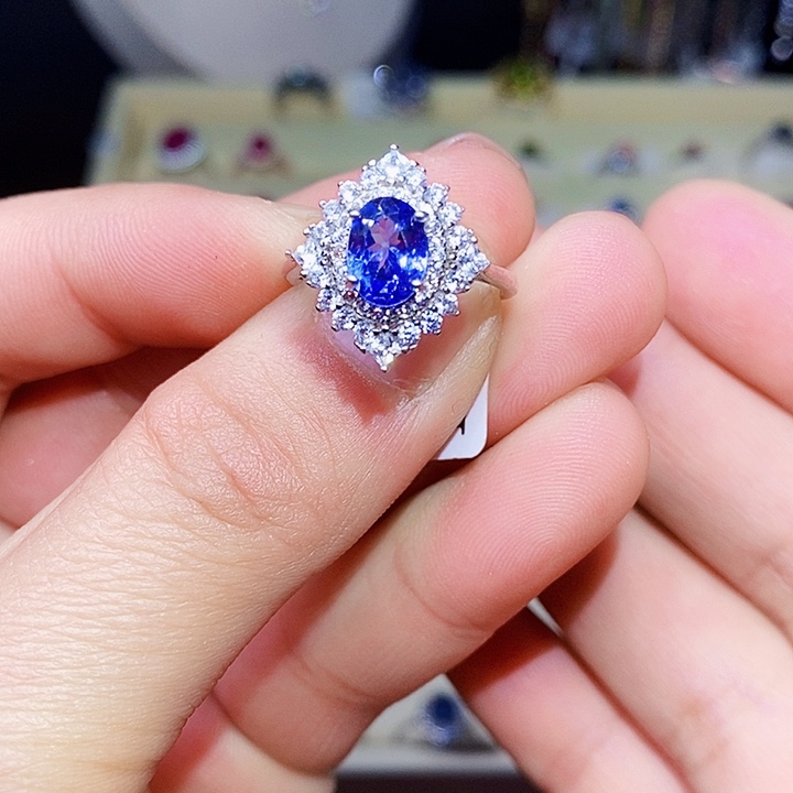 坦桑石戒指银S925镶嵌冰***e1111