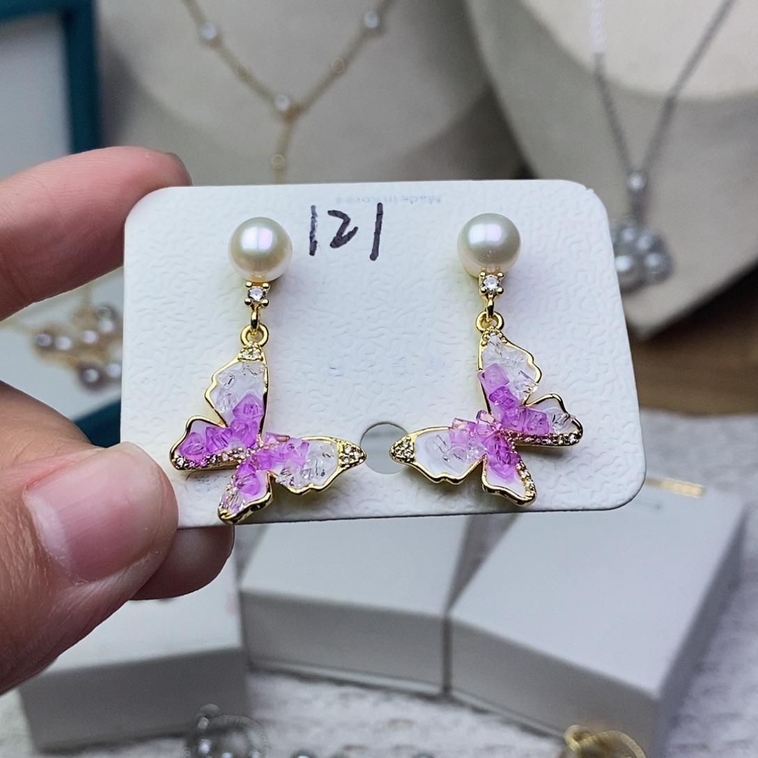 耳饰银S925镶嵌淡水珍珠