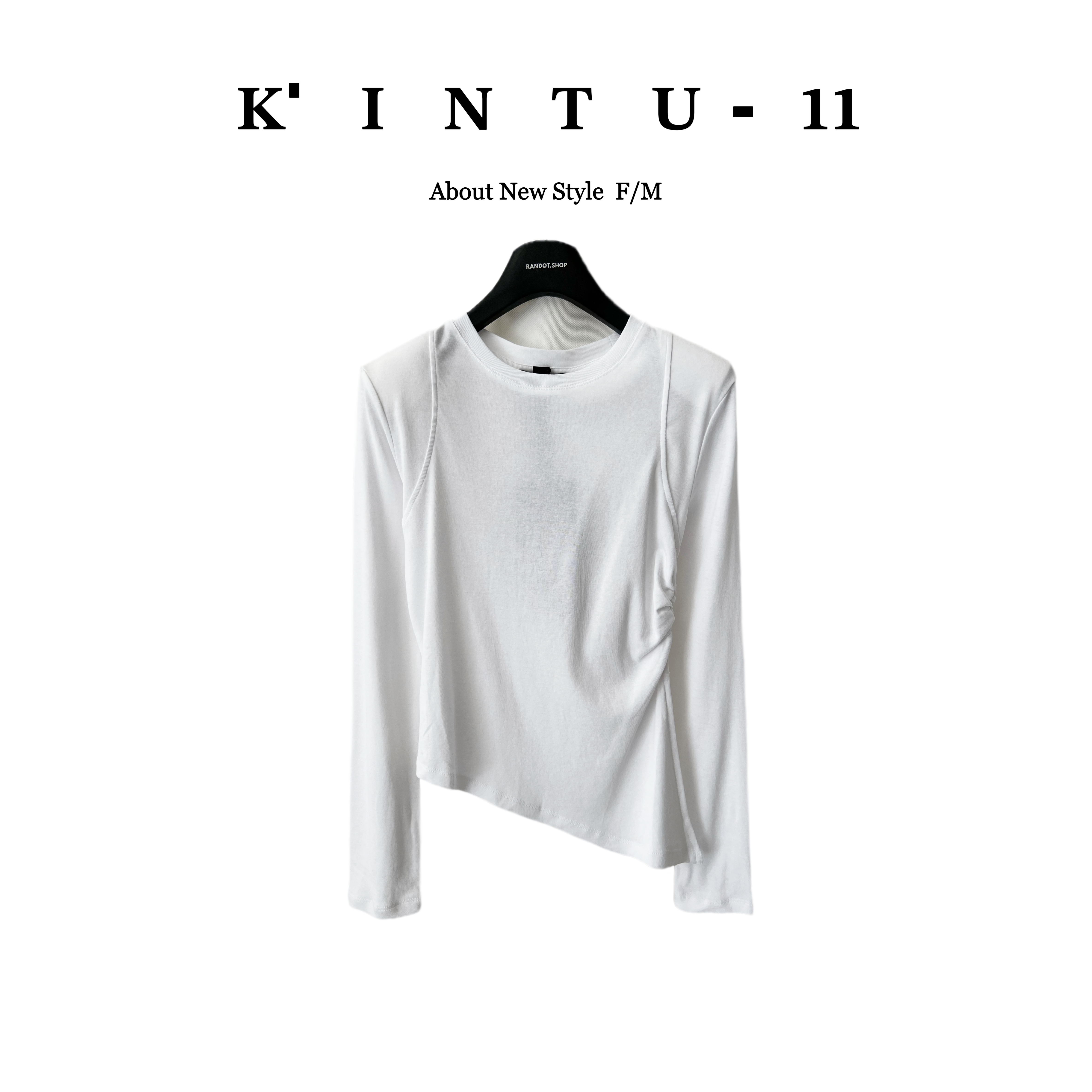 【K-11】原创设计垫肩捏褶修身斜面衣边百搭内搭打底上衣7997