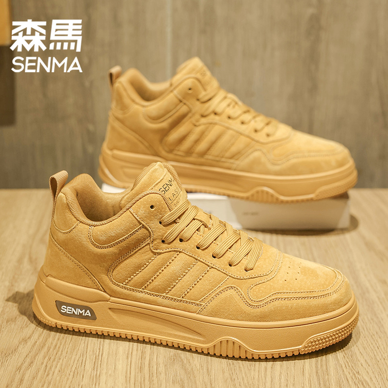 森马男鞋春秋款皮面软底高帮板鞋时尚百搭休闲鞋轻便舒适运动鞋