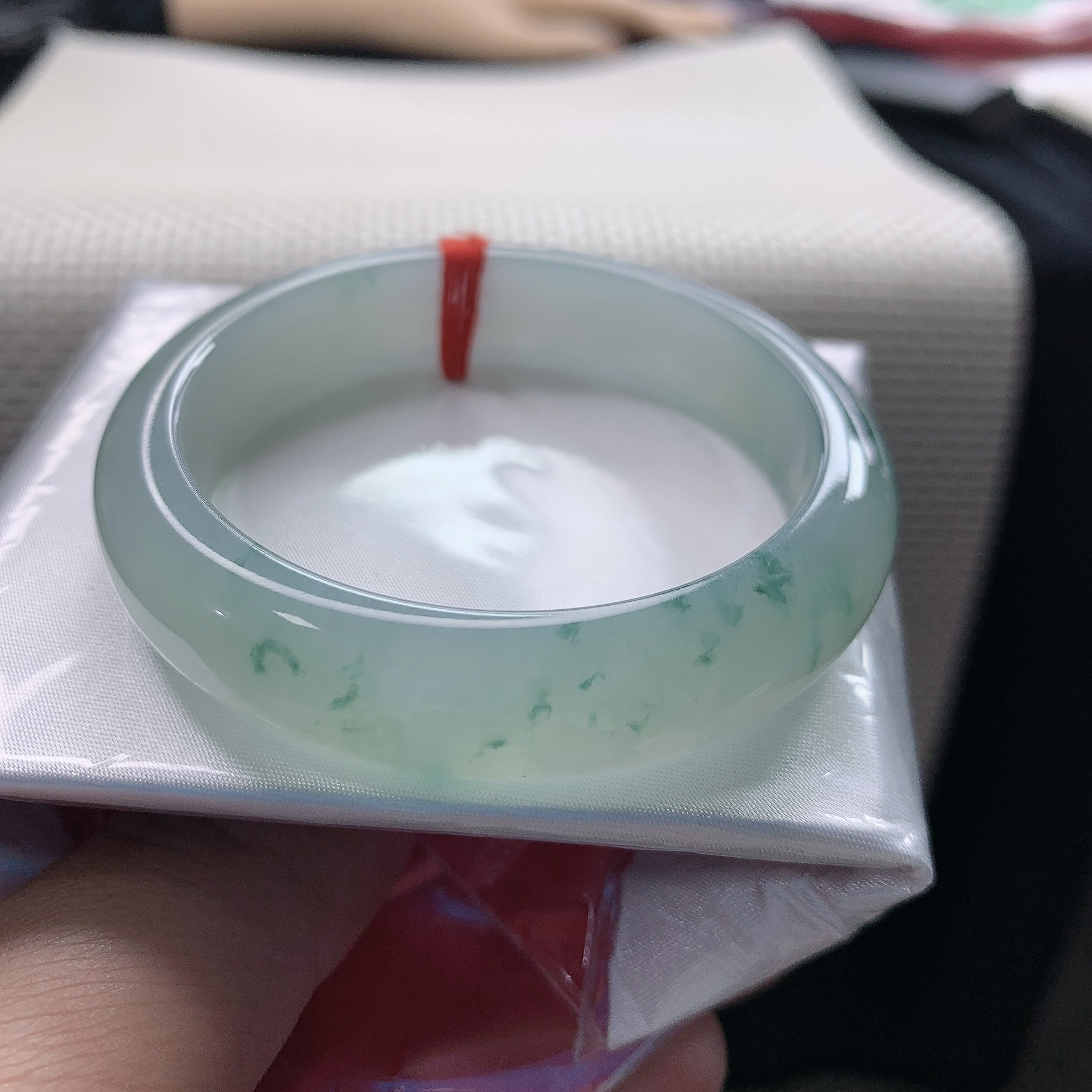 冰种起胶飘花52圈正圈手镯小手福利正品缅甸天然货翡翠玉镯12573