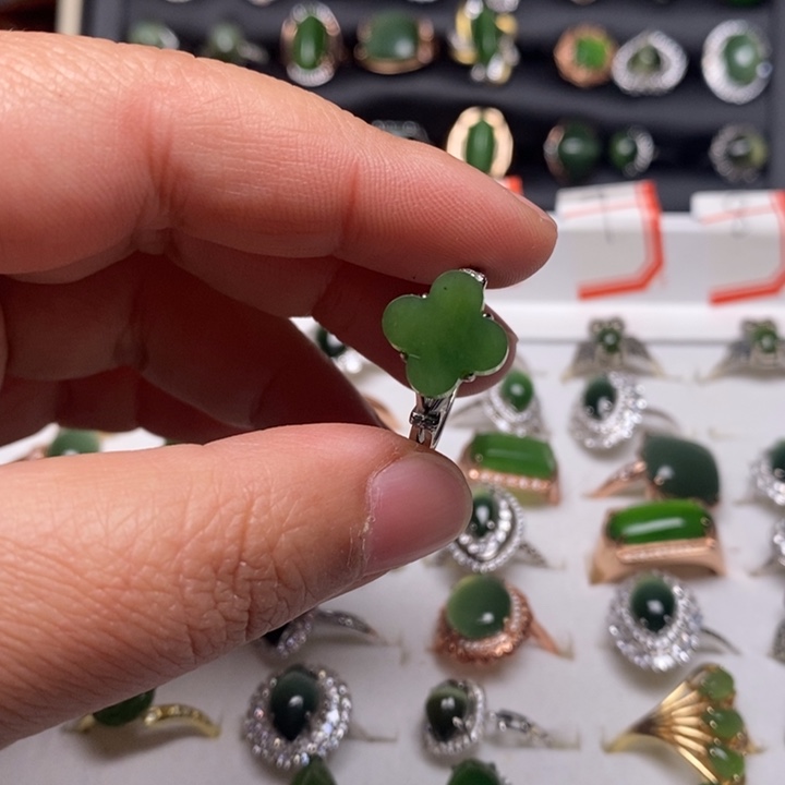 和田玉银S925镶嵌戒指