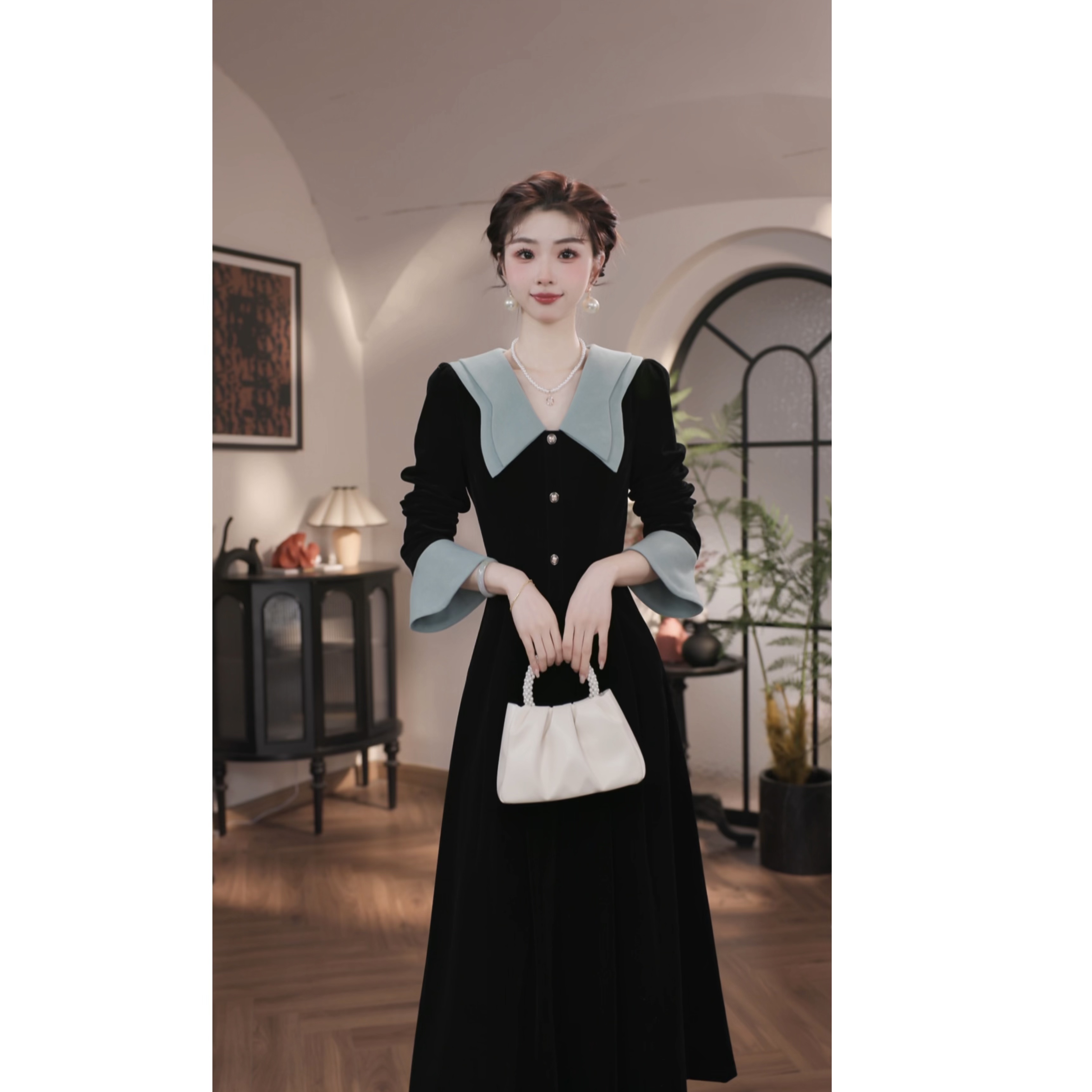 薇宝儿-婷婷【伦敦漫步】秋季新款法式高级感气质显瘦连衣裙-59636Q