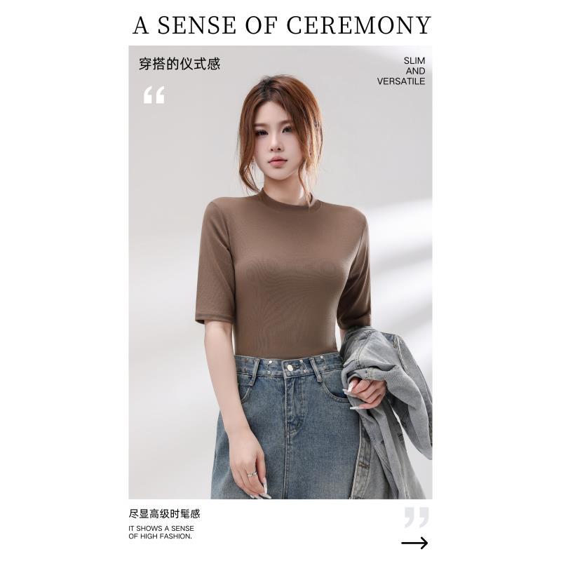 【高品质】气质百搭时尚秋季中袖打底衫女士正肩高级五分袖打底上衣