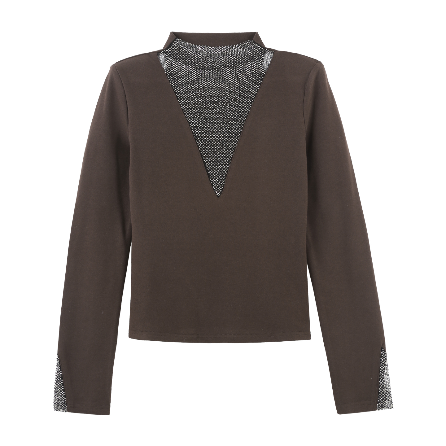 2025冬季新款V领长袖T恤上衣肌理质感轻奢闪钻设计HBZXW918625