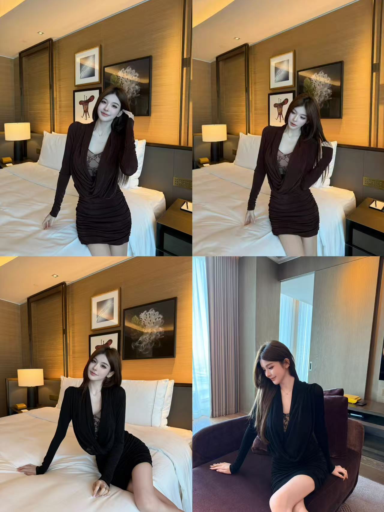 垂坠荡领 蕾丝连衣裙#8835