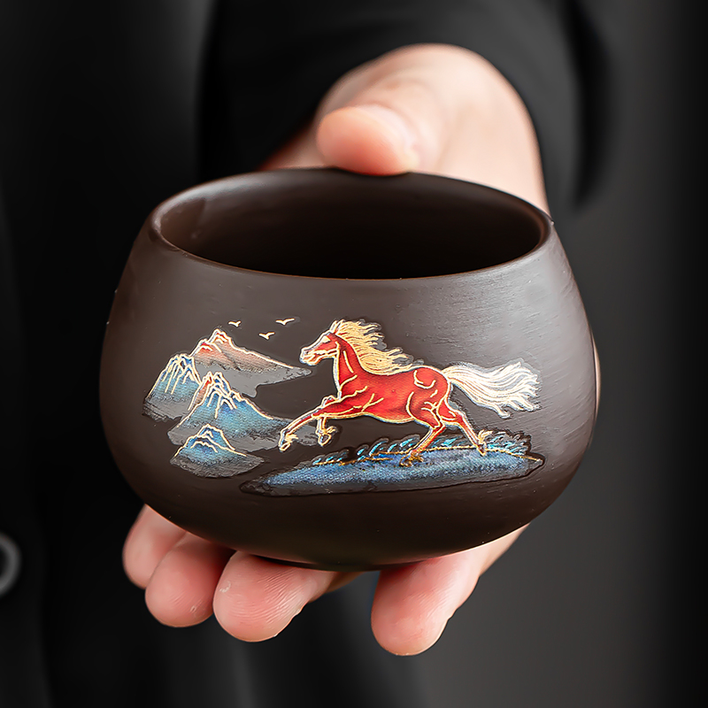 紫砂茶杯个人杯品茗杯罗汉杯预热变色功夫茶具主人杯茶盏logo雕刻