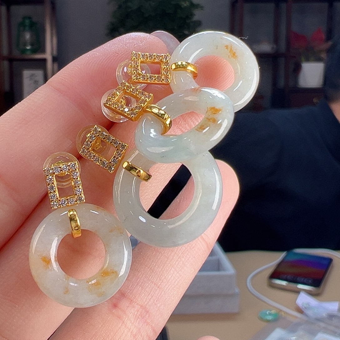 翡翠耳饰银S925镶嵌多样性发货一副