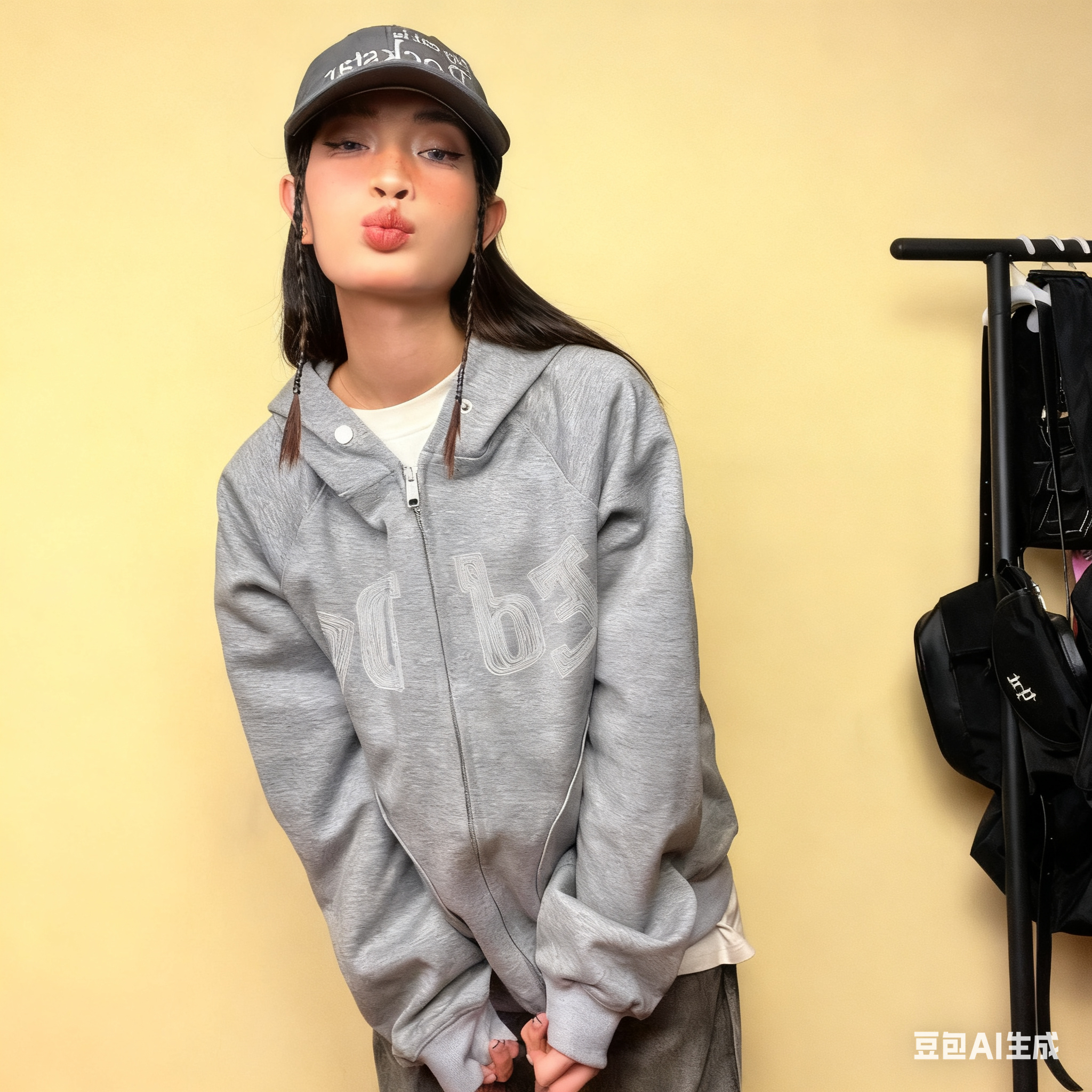 C41#某宝12x！国潮短宽版型美式字母连帽卫衣双拉链帽衫外套ins