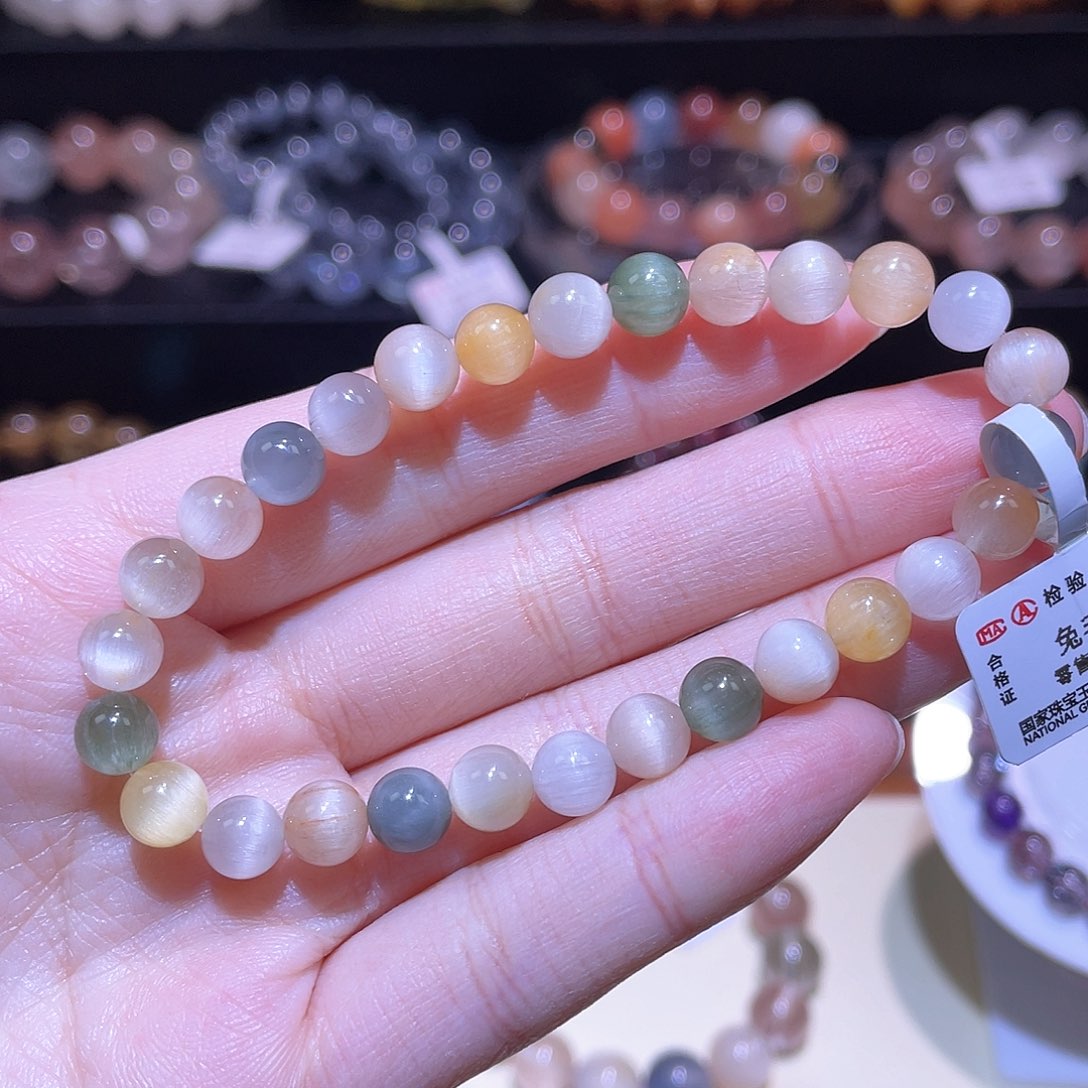 水晶手链未镶嵌兔毛手链，晶体通透6.8