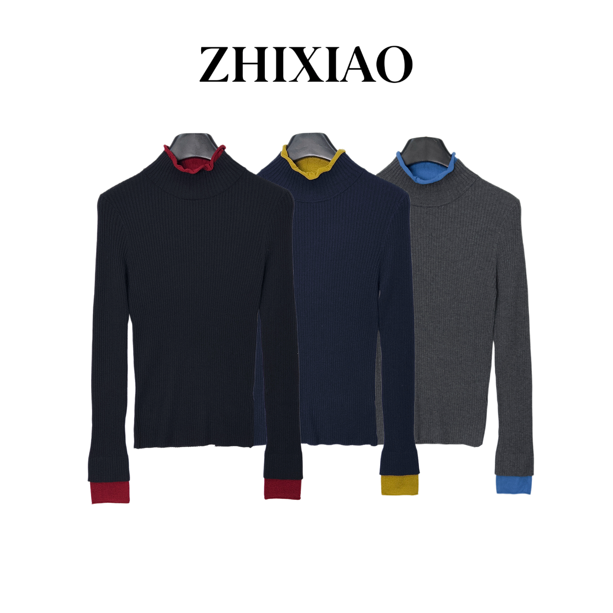 【ZHIXIAO】秋冬新款：拼色套头毛衣5195