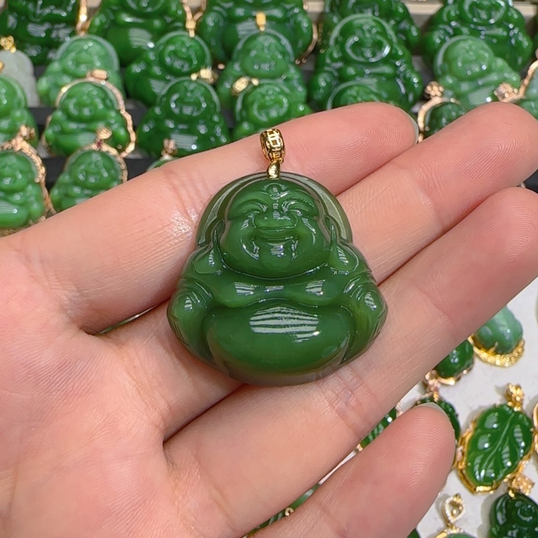 和田玉（碧玉）18K金镶嵌颈饰