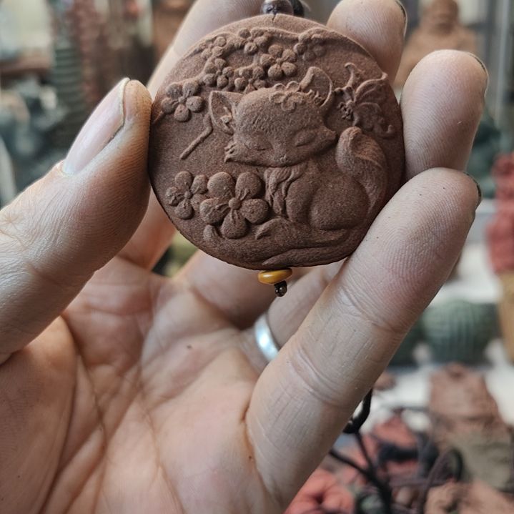 泥塑玫瑰香方九尾狐香牌双面微瑕