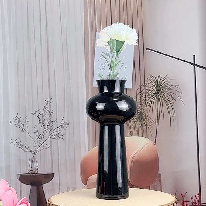 玻璃黑色束腰花瓶25高