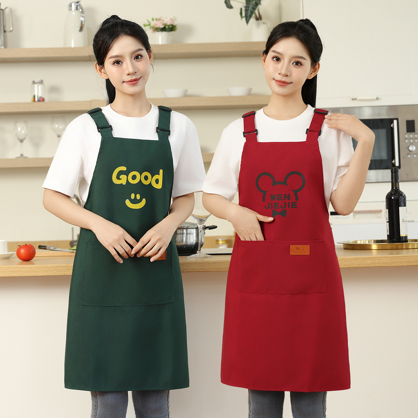 围裙女防水家务做饭厨房防油围腰餐饮咖啡店年轻款上班工作服罩衣