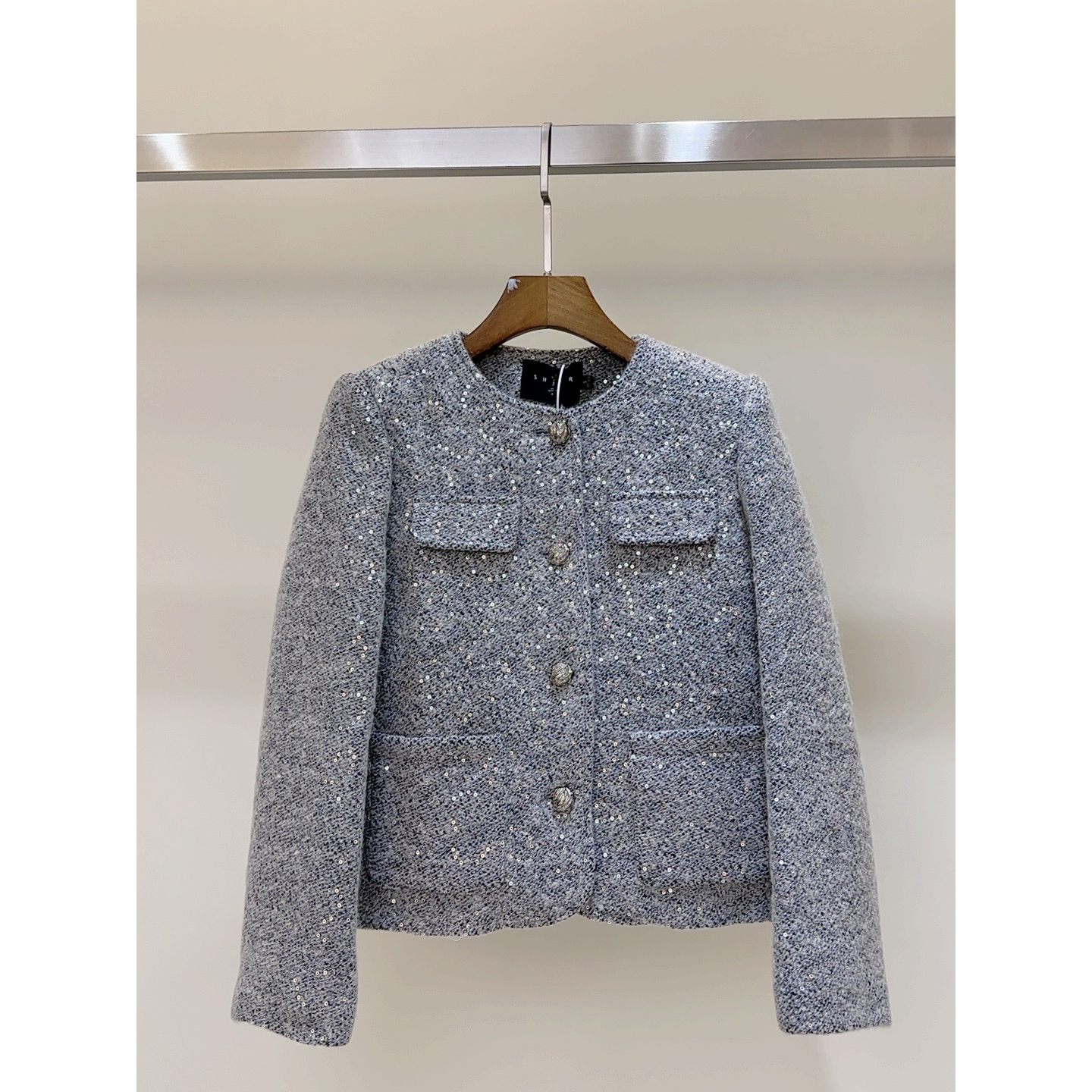 小香风外套重工亮片单排扣羊毛90鸭绒羽绒服——10216