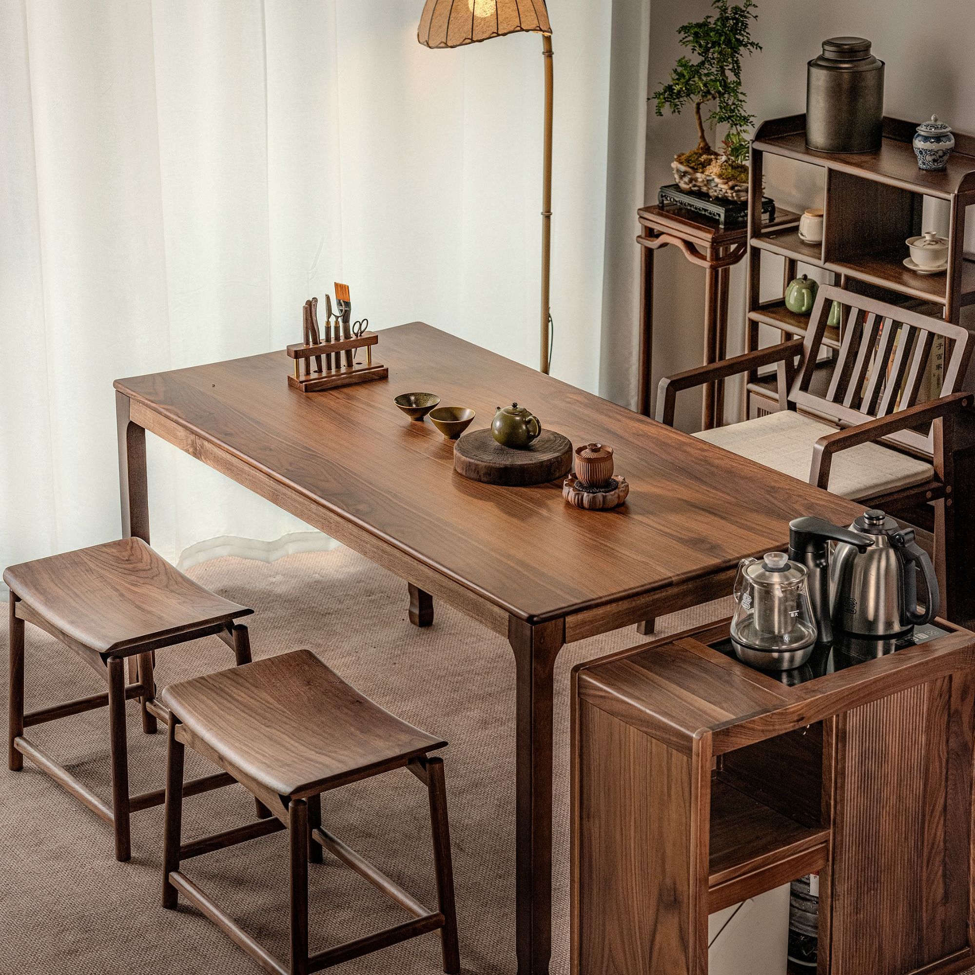 北美黑胡桃木茶桌椅组合新中式阳台茶桌家用客厅小茶台茶室喝茶桌