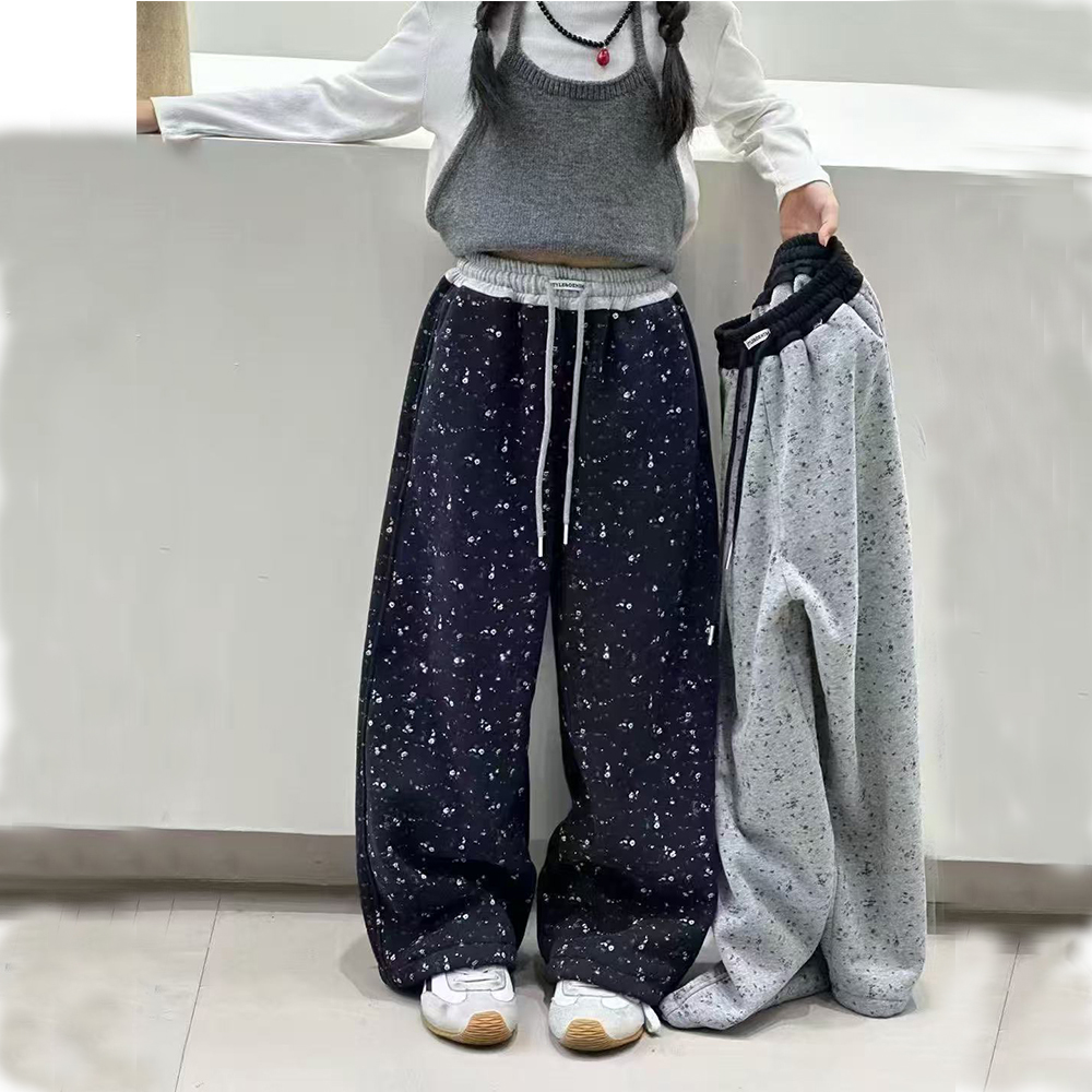 【思晨家】女童秋冬装2025新款加绒碎花弯刀裤女中大童棉质洋气卫裤