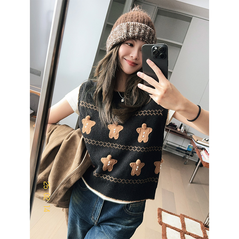 A美洋MEIYANG 姜饼人针织背心【商场同款】 百搭撞色马甲上衣S