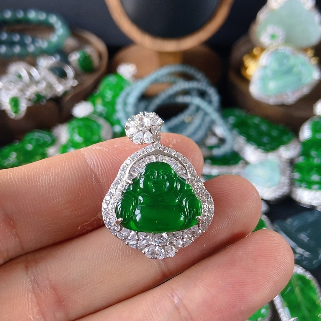 翡翠吊坠(不含链)银S925镶嵌076吊坠