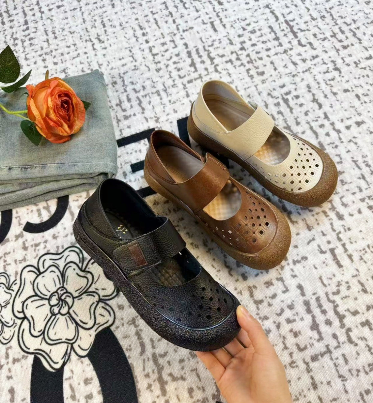 【X头层牛皮】百搭舒适软底一脚蹬平底防滑单鞋妈妈鞋 2526