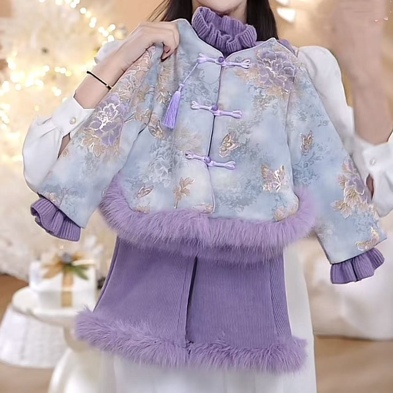 女童冬季加绒外套2025新款中国风加厚唐装可爱女宝宝拜年服套装