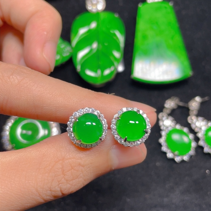 翡翠耳饰银S925镶嵌耳饰