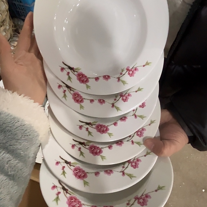 瓷片景德镇陶瓷水点桃花8寸盘6只